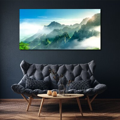 Tableau imprimé sur toile Paysage de montagne par un matin brumeux