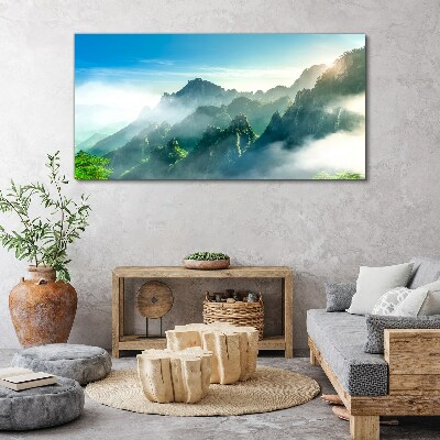 Tableau imprimé sur toile Paysage de montagne par un matin brumeux