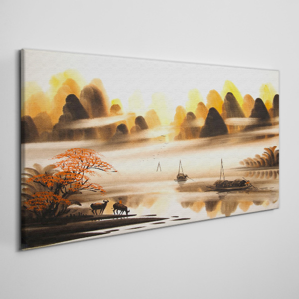 Tableau toile imprimée Un paysage paisible avec des montagnes et de l'eau