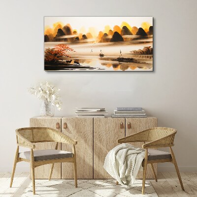 Tableau toile imprimée Un paysage paisible avec des montagnes et de l'eau