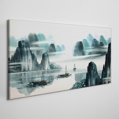 Tableau imprimé sur toile Un lac calme dans un paysage de montagne