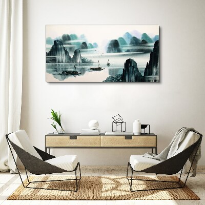 Tableau imprimé sur toile Un lac calme dans un paysage de montagne