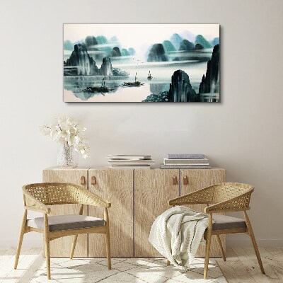 Tableau imprimé sur toile Un lac calme dans un paysage de montagne