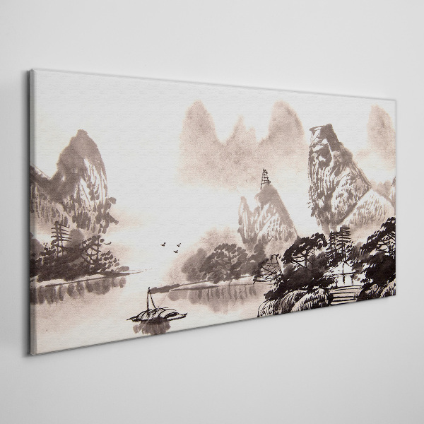 Tableau sur toile Un paysage de montagne paisible en monochrome