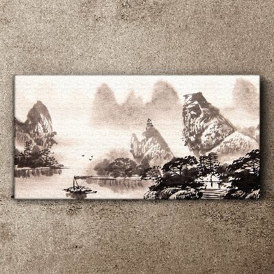 Tableau sur toile Un paysage de montagne paisible en monochrome