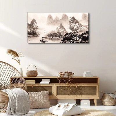 Tableau sur toile Un paysage de montagne paisible en monochrome