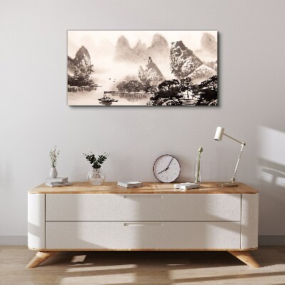 Tableau sur toile Un paysage de montagne paisible en monochrome