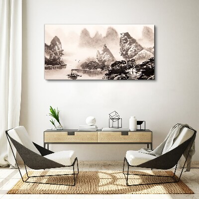 Tableau sur toile Un paysage de montagne paisible en monochrome