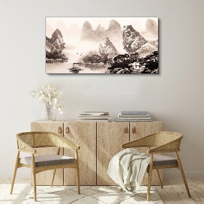 Tableau sur toile Un paysage de montagne paisible en monochrome