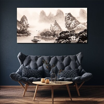 Tableau sur toile Un paysage de montagne paisible en monochrome