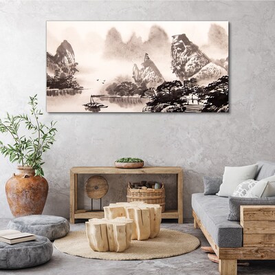 Tableau sur toile Un paysage de montagne paisible en monochrome
