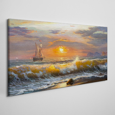 Tableau toile imprimée Coucher de soleil sur la mer