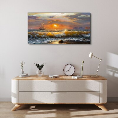 Tableau toile imprimée Coucher de soleil sur la mer