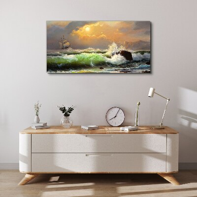Tableau imprimé sur toile Mer agitée avec un voilier