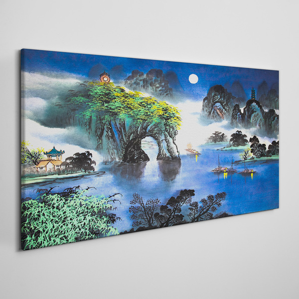 Tableau toile imprimée Un paysage nocturne paisible avec des montagnes