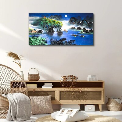 Tableau toile imprimée Un paysage nocturne paisible avec des montagnes