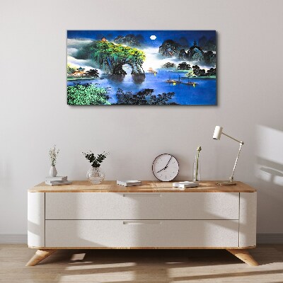 Tableau toile imprimée Un paysage nocturne paisible avec des montagnes