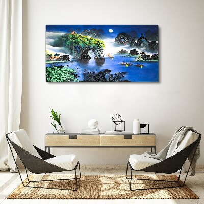 Tableau toile imprimée Un paysage nocturne paisible avec des montagnes