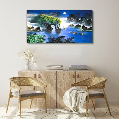 Tableau toile imprimée Un paysage nocturne paisible avec des montagnes