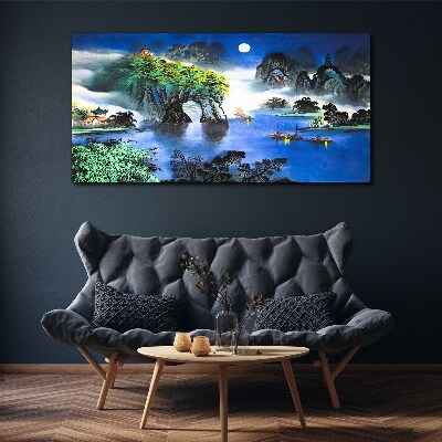 Tableau toile imprimée Un paysage nocturne paisible avec des montagnes