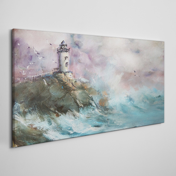 Tableau imprimé sur toile Un phare dans un paysage orageux