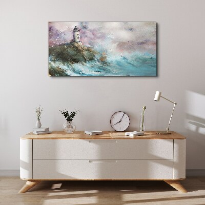 Tableau imprimé sur toile Un phare dans un paysage orageux