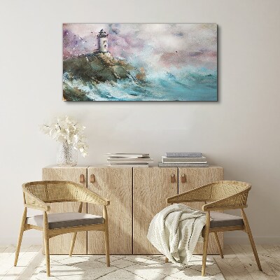 Tableau imprimé sur toile Un phare dans un paysage orageux