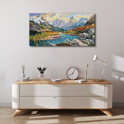 Tableau toile imprimée Paysage de montagne avec une rivière