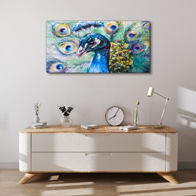 Tableau imprimé sur toile Un paon coloré parmi les plumes