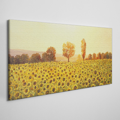 Tableau toile imprimée Champ de tournesols au soleil couchant