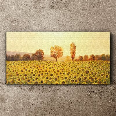 Tableau toile imprimée Champ de tournesols au soleil couchant