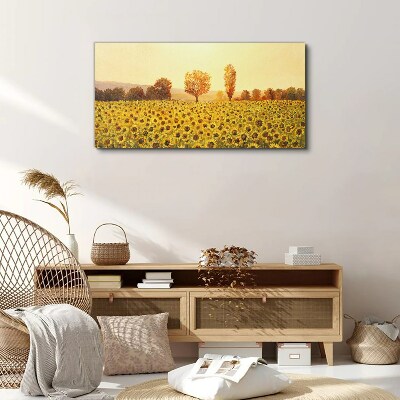 Tableau toile imprimée Champ de tournesols au soleil couchant