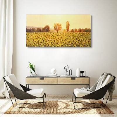 Tableau toile imprimée Champ de tournesols au soleil couchant