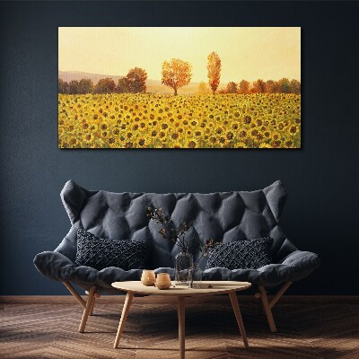 Tableau toile imprimée Champ de tournesols au soleil couchant