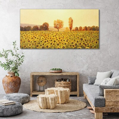 Tableau toile imprimée Champ de tournesols au soleil couchant