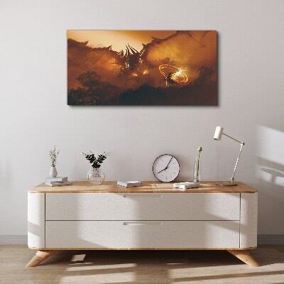 Tableau sur toile Le dragon dans le feu d'un rituel magique