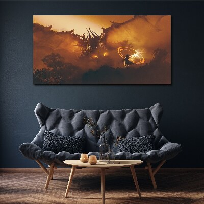 Tableau sur toile Le dragon dans le feu d'un rituel magique
