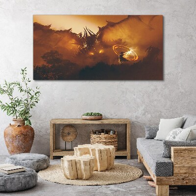 Tableau sur toile Le dragon dans le feu d'un rituel magique
