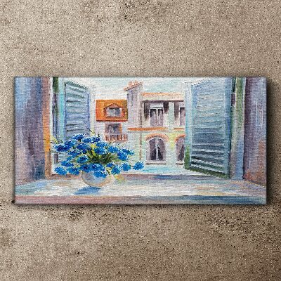 Tableau toile imprimée Des fleurs près de la fenêtre ouverte