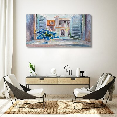 Tableau toile imprimée Des fleurs près de la fenêtre ouverte