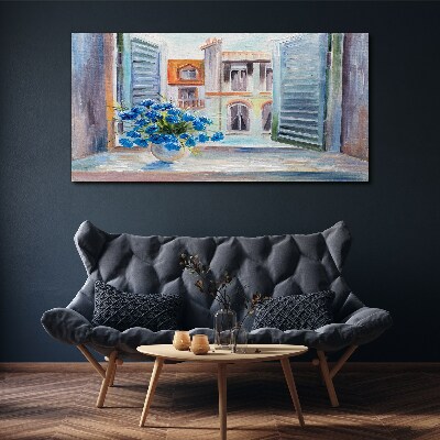 Tableau toile imprimée Des fleurs près de la fenêtre ouverte