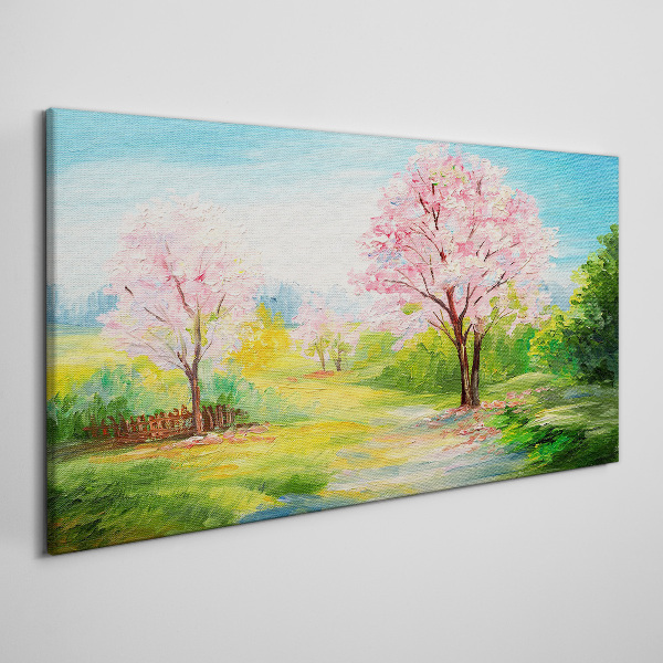 Tableau imprimé sur toile Arbres printaniers en fleurs roses
