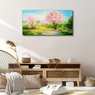 Tableau imprimé sur toile Arbres printaniers en fleurs roses