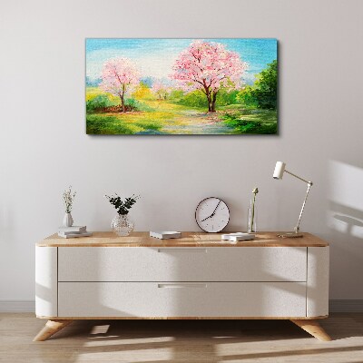 Tableau imprimé sur toile Arbres printaniers en fleurs roses