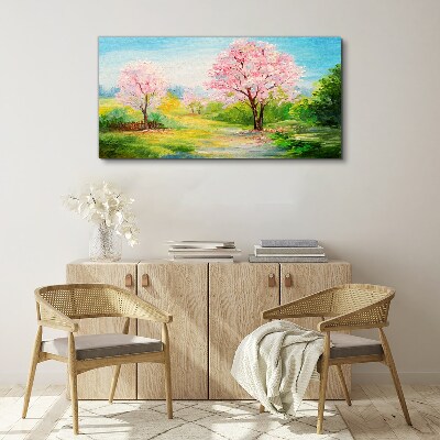 Tableau imprimé sur toile Arbres printaniers en fleurs roses