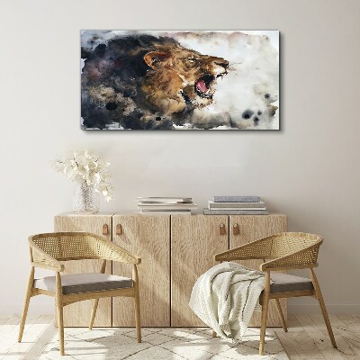Tableau imprimé sur toile « Lion en colère à l'aquarelle »