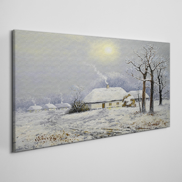 Tableau toile imprimée Paysage d'hiver avec une maison