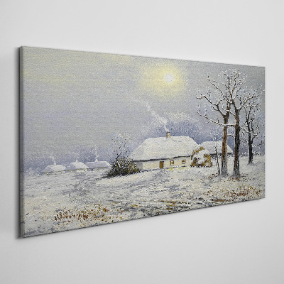 Tableau toile imprimée Paysage d'hiver avec une maison