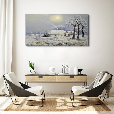 Tableau toile imprimée Paysage d'hiver avec une maison