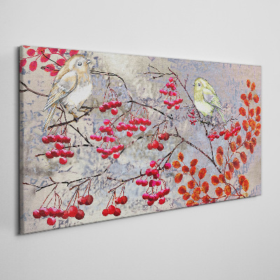Tableau imprimé sur toile Oiseaux sur une branche avec des fruits